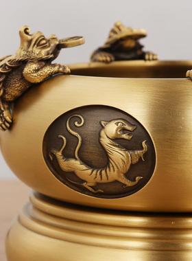 宝四神金蟾聚宝盆摆件四方280摆来财旋转聚盆黄铜兽聚宝盆饰