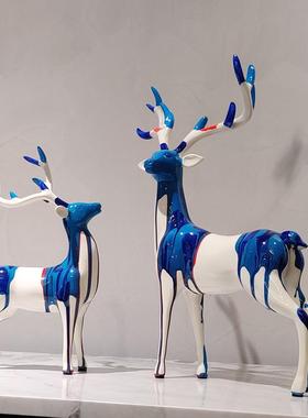 艺术招财鹿一对摆件轻玄奢间客sp7iyM34厅关视电柜酒柜家居房装饰