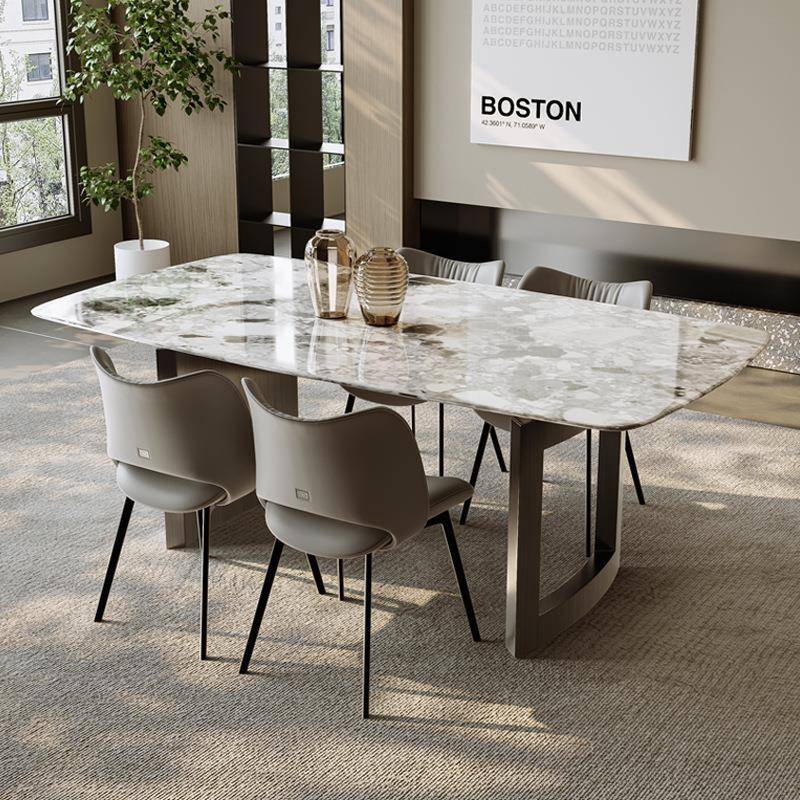 蓝翡翠大石方餐桌奢高端理家用小户型长形微晶石奢轻石餐桌8089餐 - 图1