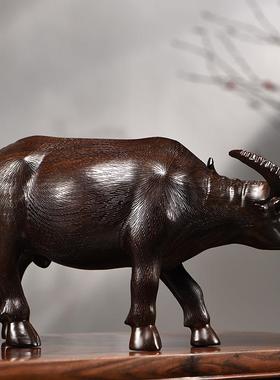 采购产品乌木雕家刻水牛品GTW装饰实木生肖牛面庭客厅办公室桌装