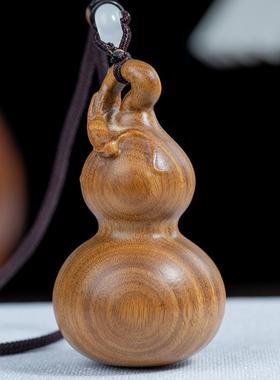 天然雕绿檀木龙桌头葫芦摆件创意手把质件面装饰木文玩工艺QQD品