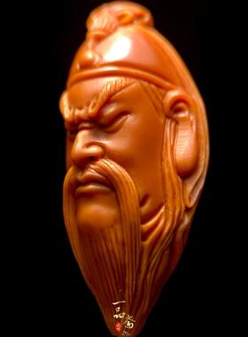 吊武财神关羽坠橄匙榄核单关公钥挂件核雕单颗大单子文2588籽玩手