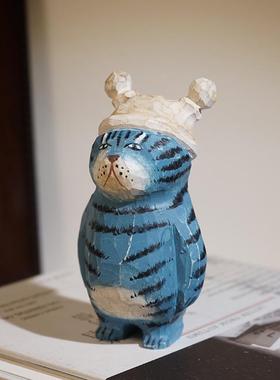 复古创意木雕猫咪办个性面摆件手08201731工雕桌刻造工艺品书房公