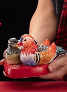 鸳装陶瓷婚庆礼品永结同百年好合家居婚房饰摆件鸯送心NCN礼中式