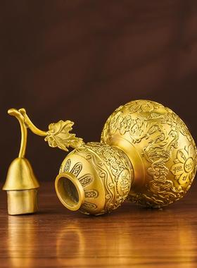 百纳源葫芦摆件 开T3312口纯铜玄关摆饰件黄客厅装品六字真言铜葫