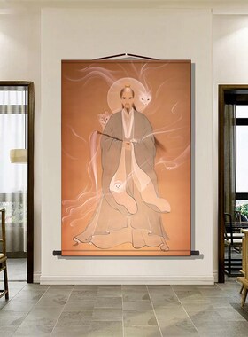 三尺三白九尾狐画像男女款胡九霄帝君郭守真红紫狐挂画丝绸卷轴画