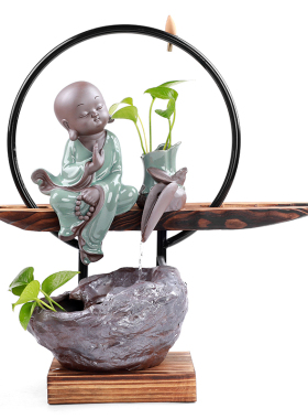 客厅办公室桌面装饰创意循环流水生财摆件喷泉加湿器中式开业礼品