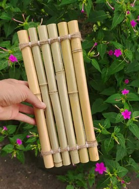 鱼缸流水板 复古黄色竹排竹垫配件竹子多肉装饰diy摆件可漂浮竹排