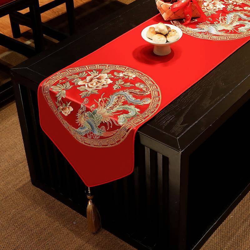 5O色结红4F76799M8婚桌旗新中式婚礼桌布喜字茶几台桌布喜庆餐桌 - 图2
