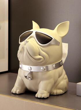 创意法斗巾代客厅盒现轻纸奢高607档个性狗抽纸盒家用茶几上艺术