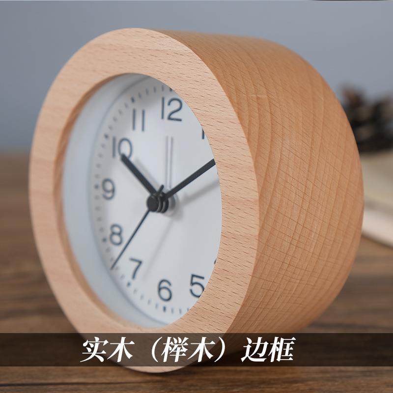 TQJ实木夜灯贪睡小闹钟床头座钟学生用静音桌面时尚台面时钟台钟,淘宝优惠券,粉丝福利购,淘宝优惠卷
