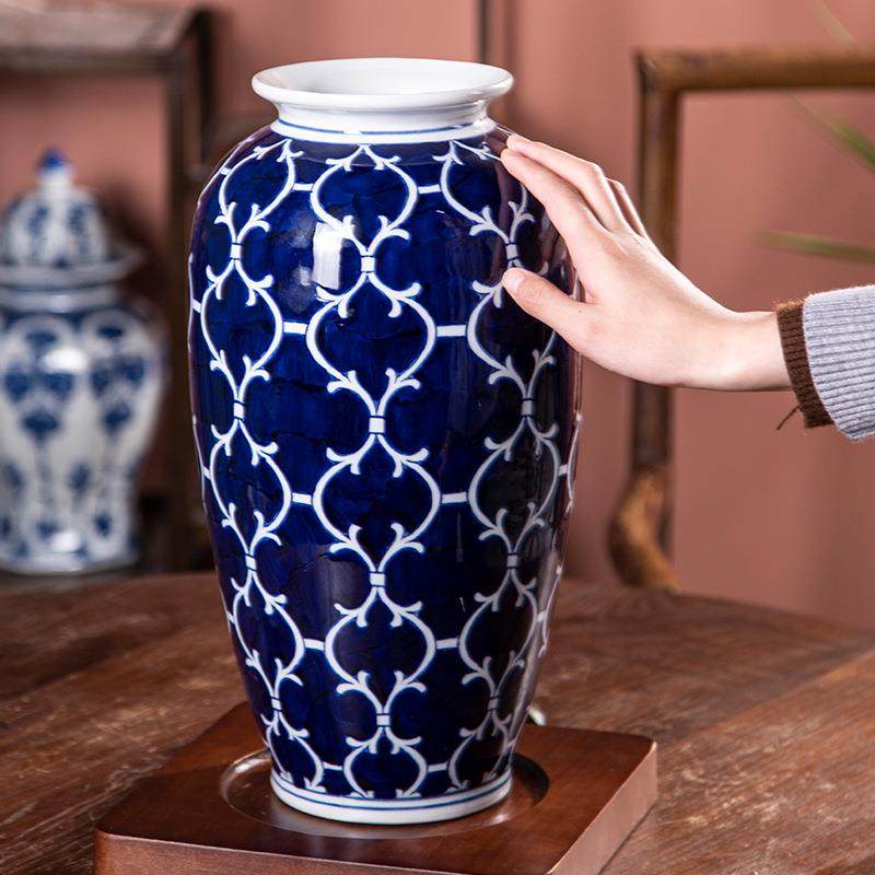新中式高级感青花瓷复古花瓶客厅玄关装饰品摆件陶瓷创意插花花器,淘宝优惠券,粉丝福利购,淘宝优惠卷