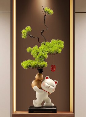 新中式招财猫葫芦花艺花瓶摆件高级感入户门玄关客厅插花装饰礼品