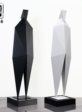 雕塑摆件北欧现代简约创意客厅软装饰品摆设黑色轻奢金属抽象人物