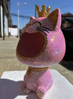 粘钻招财猫钥匙收纳摆件进门玄关入户鞋柜茶几客厅家居贴钻大嘴猫