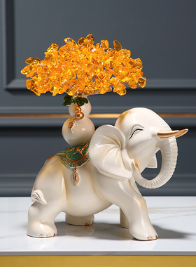 大象摆件一对招财纳福客厅玄关电视柜装饰品创意水晶树新家摆设