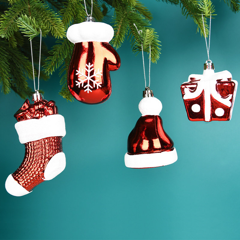 圣诞装饰品红白彩绘圣诞帽袜子手套礼物盒套装吊饰圣诞树装饰挂件,淘宝优惠券,粉丝福利购,淘宝优惠卷