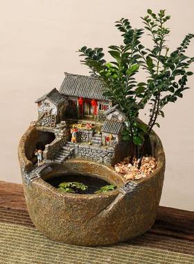 创意流水99987057摆件循环水关永动露台景造景鱼缸禅意造品茶玄几