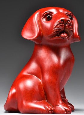 红色木头小狗摆件实木质雕刻十二生肖可爱狗木制吉祥物装饰工艺品