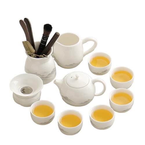 化德夫白瓷整套功茶具套装家用羊脂厅玉泡茶F9966886壶盖碗茶杯客 - 图3