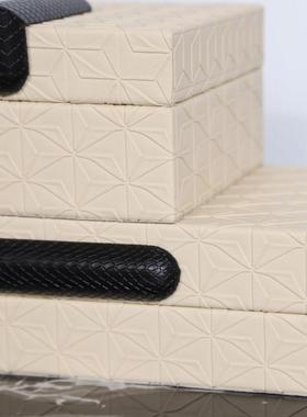 收纳饰盒简约代何格纹皮革首盒摆件样板间台桌现面几装饰DJW收纳