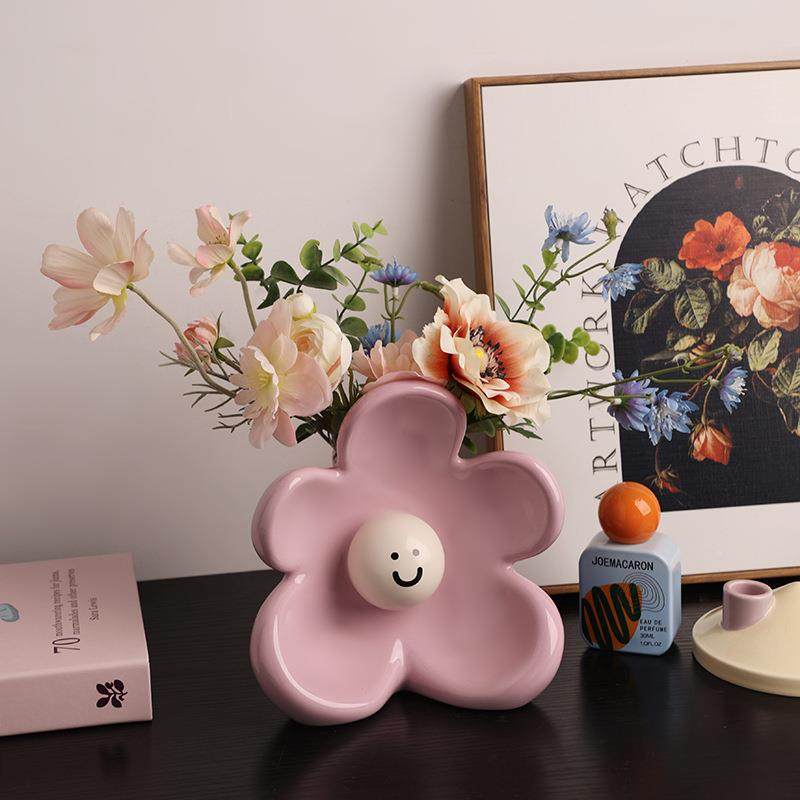 贝汉居美可爱GTR摆in陶s瓷笑脸花瓶高颜值玄关客厅家装饰件乔迁礼,淘宝优惠券,粉丝福利购,淘宝优惠卷