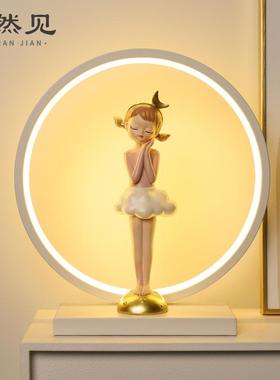 现代简RRA1M0约家卧室LE形D景居观环小夜装灯陈列柜书柜摆件饰氛