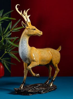 黄铜福禄一路平安鹿摆件家居装饰客厅办公室桌面摆设开业礼品