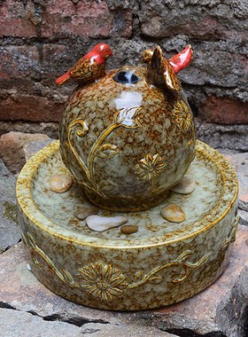 陶瓷工艺品摆设欧式小瀑布喷泉流水加湿器家居桌面客厅装饰小摆件