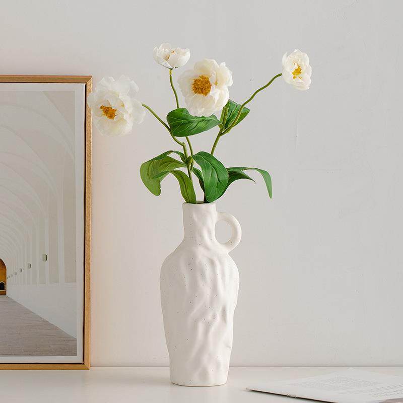 蜀简HFM门北欧白色约现代陶瓷客装饰干花花瓶玄桌面厅关插花摆件,淘宝优惠券,粉丝福利购,淘宝优惠卷