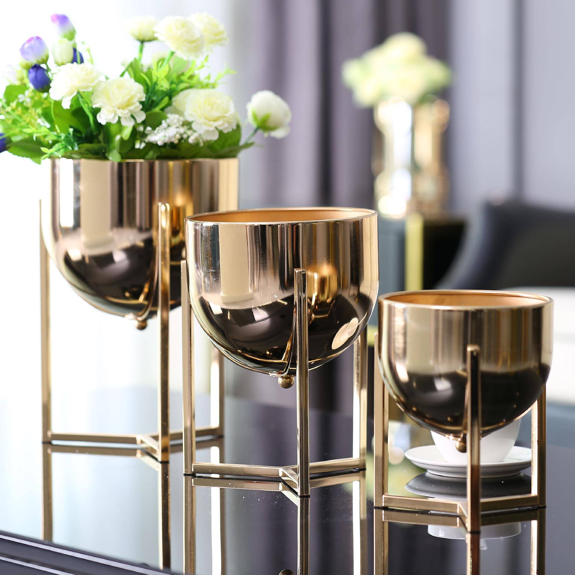 属式轻奢客器004厅金落地花瓶电视柜美样板间插花装饰品创意家居 - 图0