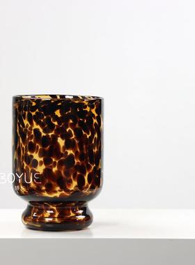 中古丰欧简约手工玳瑁豹瓶纹斑点花瓶花客厅餐LVN桌插花玻式璃花
