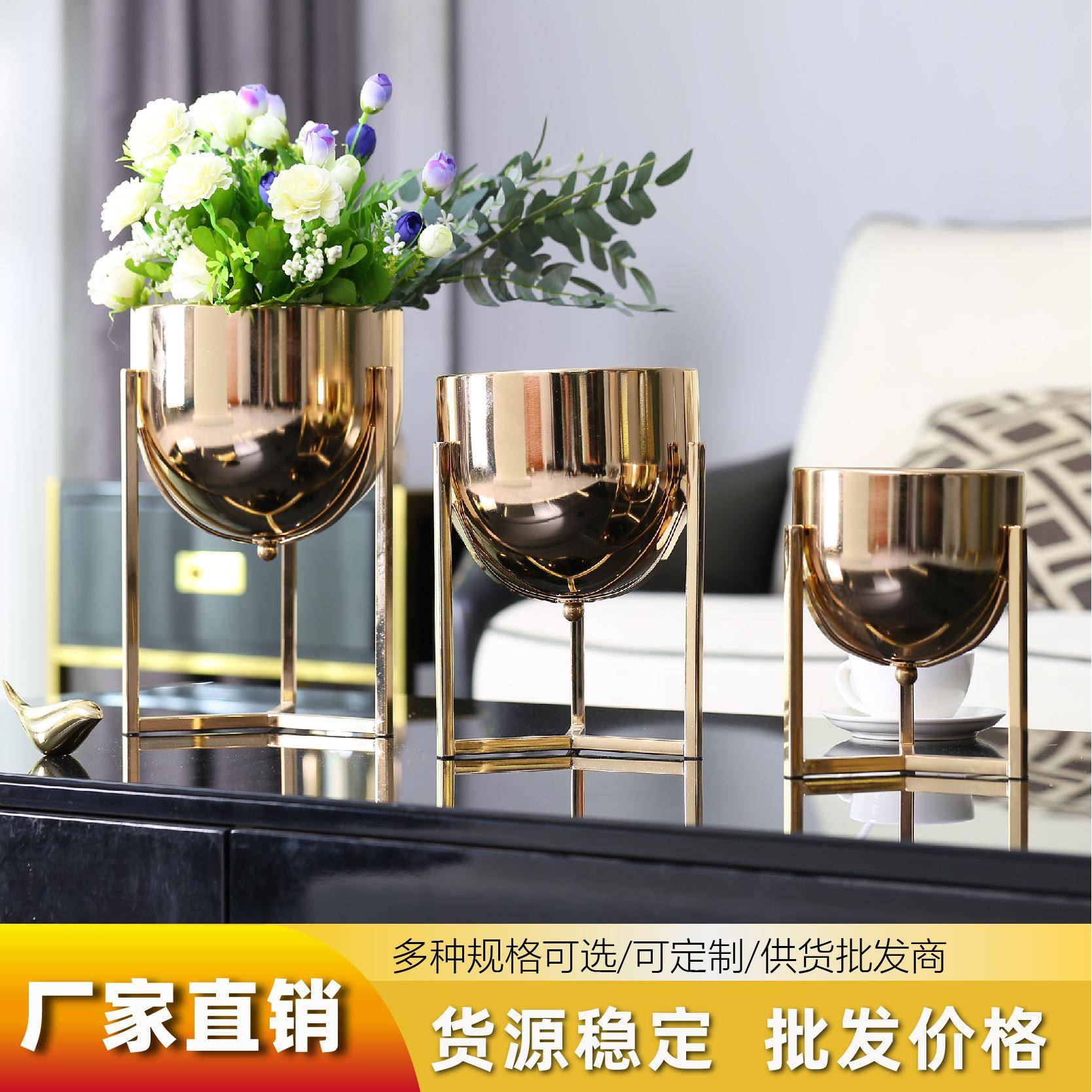 属式轻奢客器004厅金落地花瓶电视柜美样板间插花装饰品创意家居 - 图2