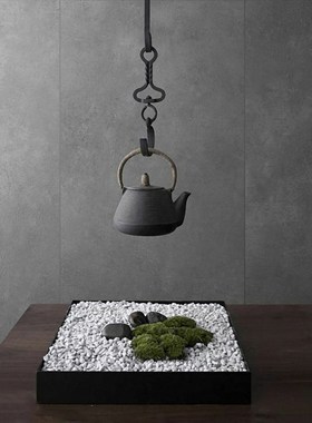 新中式铁质自在钩日式吊壶挂钩茶艺铁艺售楼处样板房全案软装摆件