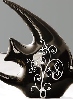 创意新中式家居装饰玄关软黑白小装摆件简约摆设现代茶几桌面陶瓷