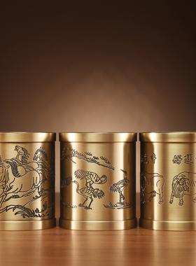 纯铜五牛笔筒摆件中式家居办公室书桌面装饰品摆设送教师礼品