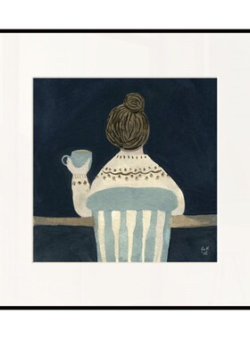 丘山生活 个人时光奶油风小众艺术挂画人物插图装饰画文艺组合餐