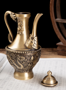黄铜老式敬酒铜酒壶酒杯套装家用供奉财神黄酒壶怀旧黄铜摆件