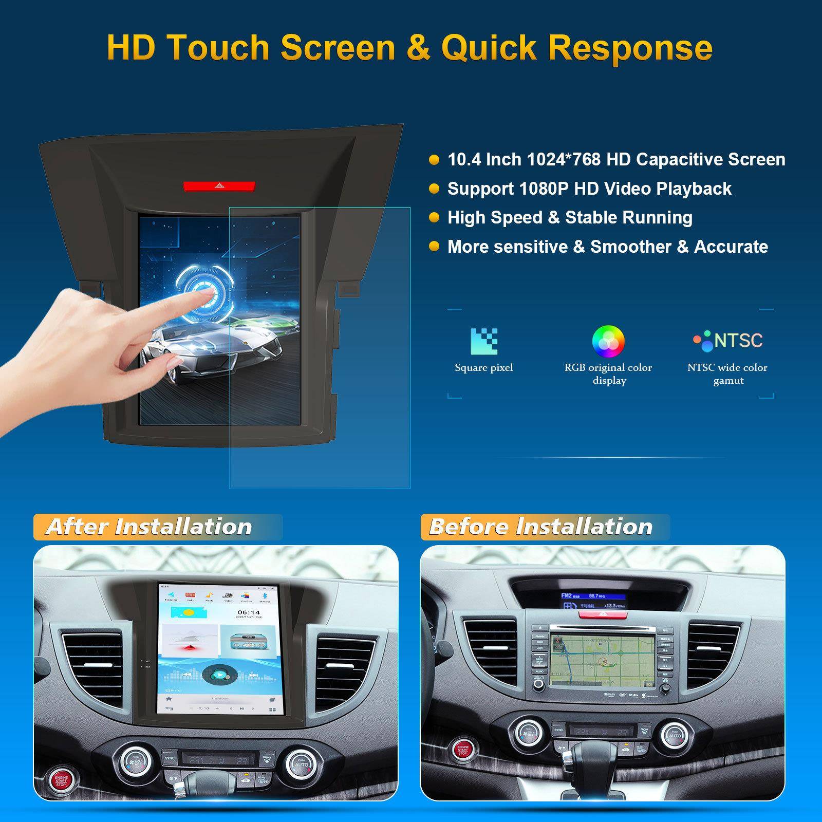 高清10.4寸CRV智能触控屏无线Carplay一体机安卓导航中控屏车载 - 图0