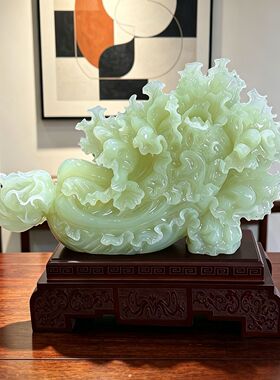 百财聚来玉石白菜摆件办公室桌面客厅玄关装饰品公司乔迁开业礼物