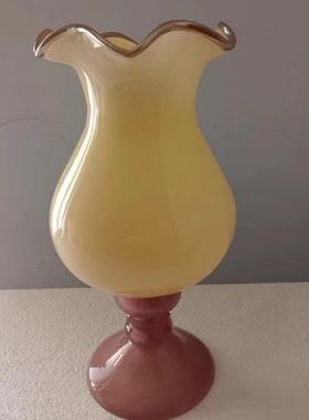 品摆美式花瓣口新奶橘撞绿色纯手AL703795工玻璃灯花瓶水养插风花