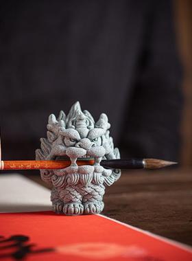 创瑞HQK兽麒麟金镇蟾貔貅茶笔架意笔搁文房纸宠摆件中式书房桌面
