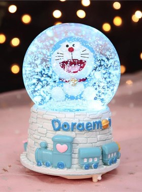 创意声控水晶球旋转飘雪花七彩灯光水球 八音盒音乐盒学生礼品
