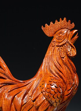 花梨木头鸡摆件实木质雕刻十二生肖木制鸡吉祥物装饰红木工艺品