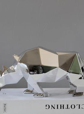 简约创几何动物犀装牛饰品样板房意客厅玄关电视柜家软装居FFH摆