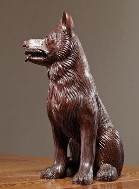 黑檀木雕狗摆件实木质动物雕刻十二生肖狗家居酒柜装饰红木工艺品