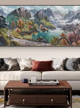 中式山水国画客厅装饰画聚宝盆流水生财沙发背景墙办公室自粘墙贴