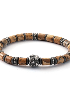 Zippo/之宝骸骨手链图画石天然石串珠手串男士简约高级设计款礼物