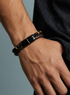 Zippo/之宝星耀手链虎眼石皮革手绳多层叠戴男士编织高级感礼物