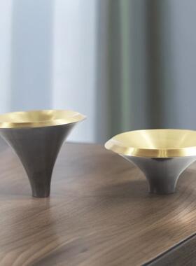 黑金拼金属果奢盘茶桌面日式果盘轻高级色5535感金属摆件几高脚果